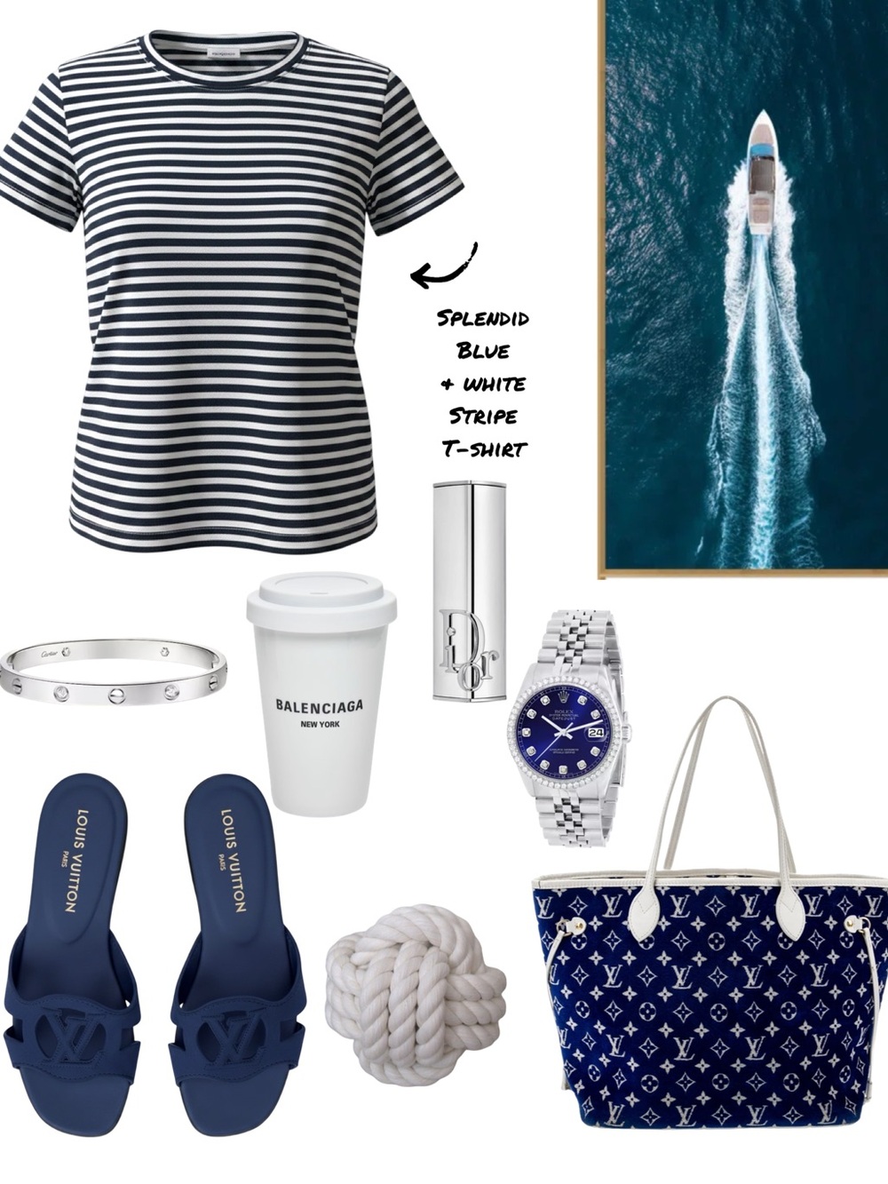 Splendid Blue and White Striped Short Sleeve Tee